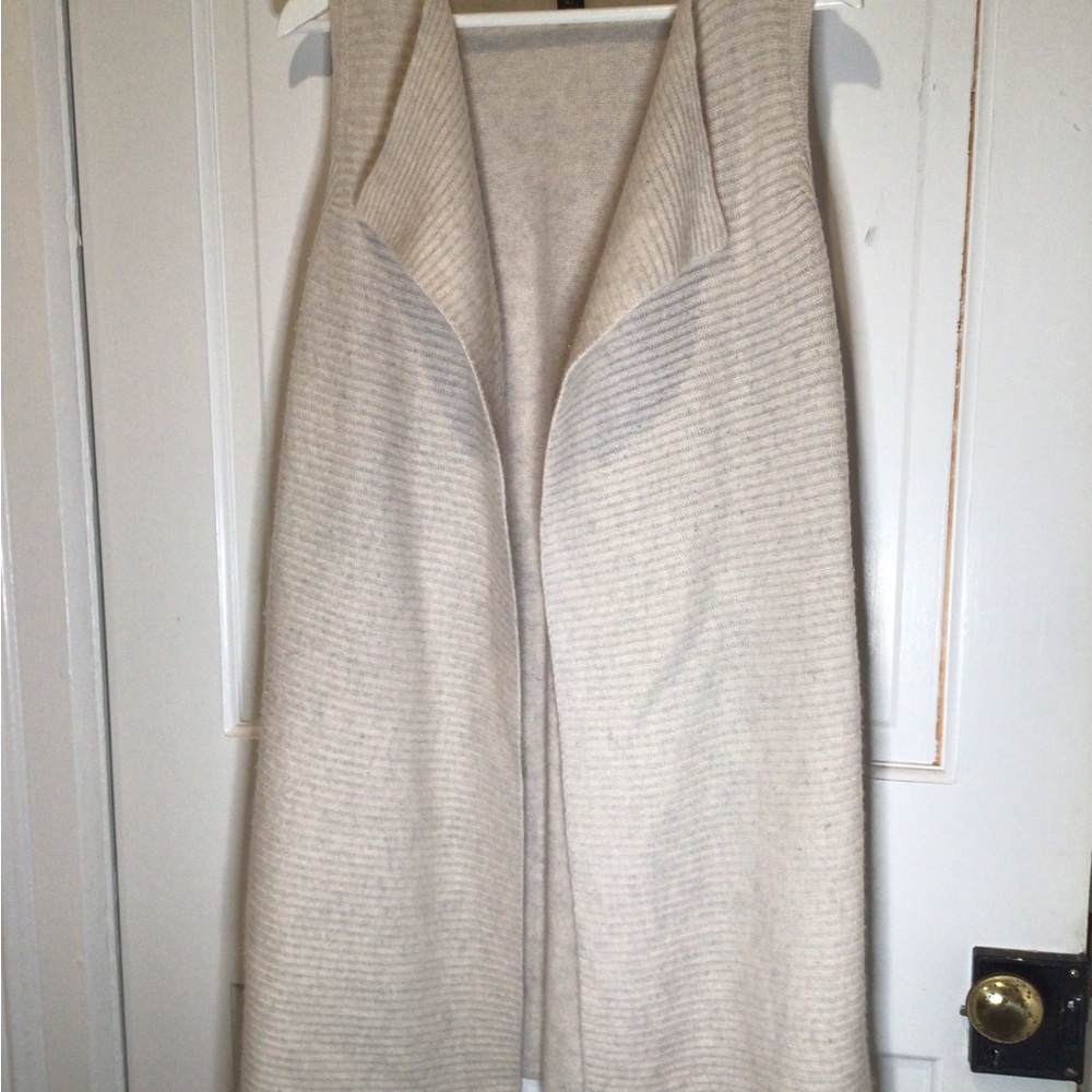 Tahari Pure 100% Cashmere sleeveless sweater duster oatmeal/cream size S - Picture 4 of 6